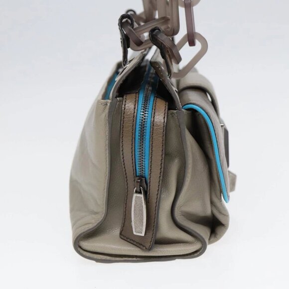 BALENCIAGA Turn Lock Chain Shoulder Bag Leather Beige Gray Silver Auth am6814V - Picture 4 of 15